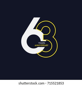 63 years anniversary celebration linked number logo, isolated on dark background