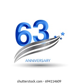 63 years anniversary. celebration logo design with swoosh and star