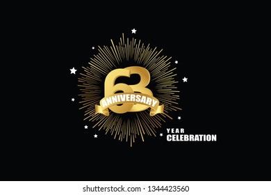 63 years anniversary celebration logotype. anniversary logo with golden isolated on black background, vector design for celebration, invitation greeting card-Vector