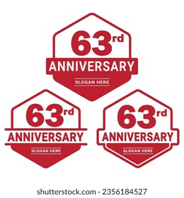 63 years anniversary celebration logotype. 63rd anniversary logo collection. Set of anniversary design template. Vector and illustration.