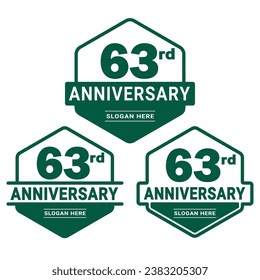 63 years anniversary celebration logotype. 63rd anniversary logo collection. Set of anniversary design template. Vector and illustration.