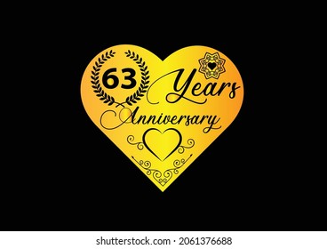 63 years anniversary celebration with love logo and icon design