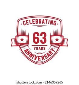 63 years anniversary celebration shield design template. 63rd anniversary logo. Vector and illustration.
