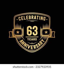 63 years anniversary celebration shield design template. 63rd anniversary logo. Vector and illustration.