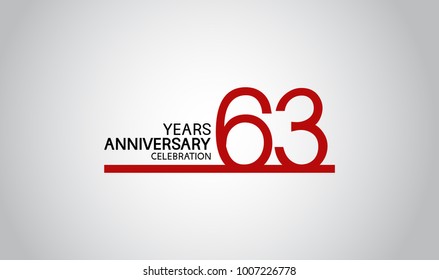 63 years anniversary design with simple line red color isolated on white background for celebration