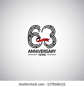 63 years anniversary flat design with labyrinth style number and red ribbon