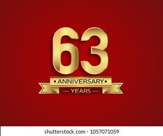 63 years anniversary golden design color with red background for celebration 