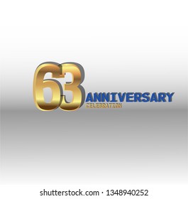 63 years Anniversary golden font with white background. golden number with blue and golden text. Simple design anniversary. Shadow in behind number and text. Elegant simple design