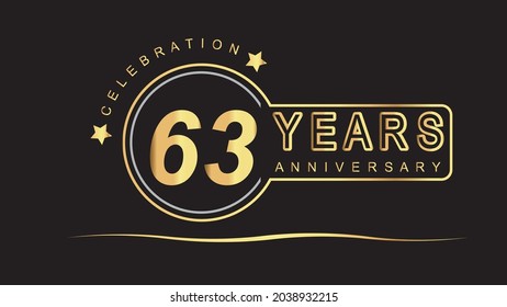 63 years anniversary golden and silver color with circle ring isolated on black background for anniversary celebration event luxury vector