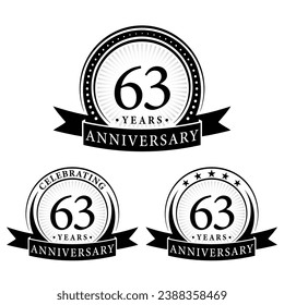 63 years anniversary logo collections. Set of 63rd Anniversary logotype template. Vector and illustration.