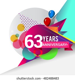 63 years Anniversary logo, Colorful geometric background vector design template elements for your birthday celebration.