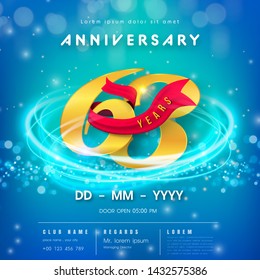 63 years anniversary logo template on blue Abstract futuristic space background. 63rd modern technology design celebrating numbers with Hi-tech network digital technology concept design elements.