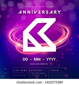 63 years anniversary logo template on purple Abstract futuristic space background. 63rd modern technology design celebrating numbers with Hi-tech network digital technology concept design elements.