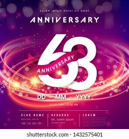 63 years anniversary logo template on purple Abstract futuristic space background. 63rd modern technology design celebrating numbers with Hi-tech network digital technology concept design elements.