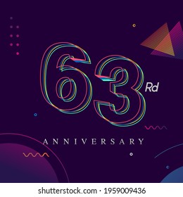 63 years anniversary logo, vector design birthday celebration with colorful geometric background and circles shape.