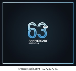 63 years anniversary logotype with cross hatch pattern blue color for celebration