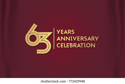63 Years Anniversary Logotype with  Golden Multi Linear Number Isolated on Red Curtain Background