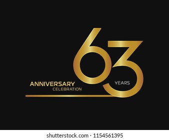 63 years anniversary logotype with single line golden and silver color for celebration