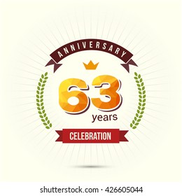 63 Years Anniversary with Low Poly Design and Laurel Ornaments