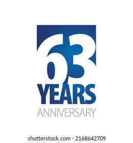 63 Years Anniversary negative space numbers blue white logo icon banner