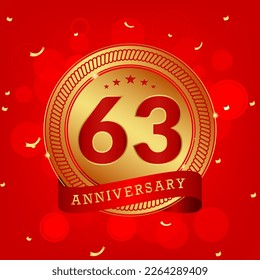 63 years anniversary. Anniversary template design concept with gold and red colors , design for event, invitation card, greeting card, banner, poster, flyer, book cover and print. Vector Eps10