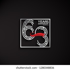 63 years anniversary template with square silver color and red ribbon