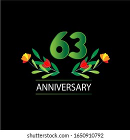 63 Years anniversary. Vector design greeting card with decorative floral for celebration