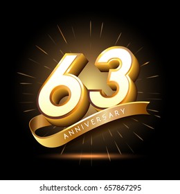 63 years golden anniversary logo celebration with firework and ribbon