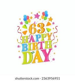63 years happy birthday logo with balloons, vector illustration 53th Birthday Celebration design