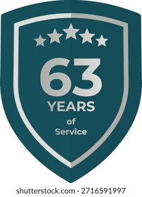 63 años de servicio Insignia de escudo verde azulado con cinco estrellas