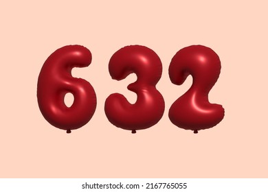 632 3d number balloon made of realistic metallic air balloon 3d rendering. 3D Red helium balloons for sale decoration Party Birthday, Celebrate anniversary, Wedding Holiday. Vector illustration