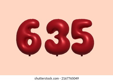 635 3d number balloon made of realistic metallic air balloon 3d rendering. 3D Red helium balloons for sale decoration Party Birthday, Celebrate anniversary, Wedding Holiday. Vector illustration