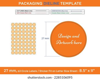 27 mm CIRCLE- oder RUNDE-Aufkleber-Dielenvorlage mit 63pcs 