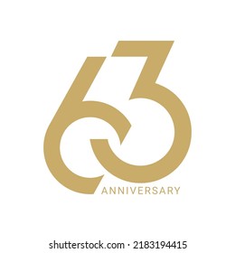 63rd, 63 Year Anniversary Logo, Golden Color, Vector Template Design element for birthday, invitation, wedding, jubilee and greeting card illustration.