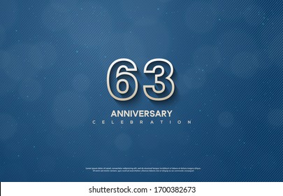 63rd anniversary background with illustrations of figures and writing below on a dark blue background.