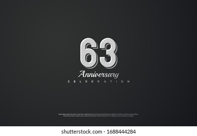 63rd anniversary background with illustrations of white numbers and white writing underneath.