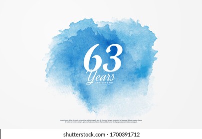 63rd anniversary background with illustrations of white numbers and the writing below on a water color background.