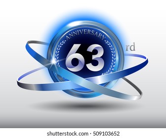 63rd anniversary with blue ring and laurel on white background