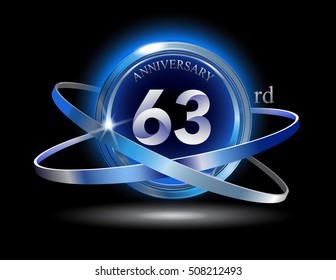 63rd anniversary with blue ring on black background