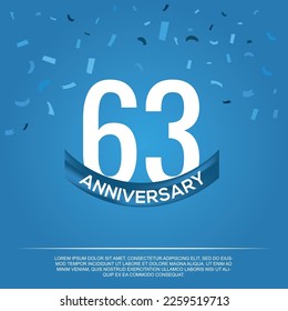 63rd anniversary celebration vector design with white color numbers and  white color font on  blue color background abstract 