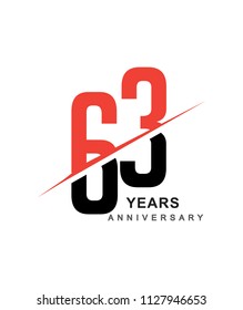 63rd anniversary logo red and black swoosh design isolated on white background for anniversary celebration.
