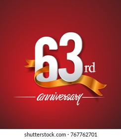 63rd anniversary logotype with golden ribbon isolated on red elegance background, vector design for birthday celebration, greeting card and invitation card.