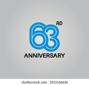 63rd anniversary logotype with multiple line style blue color isolated on white background for celebration