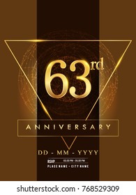 63rd anniversary poster design on golden and elegant background, vector design for anniversary celebration, greeting card and invitation card.