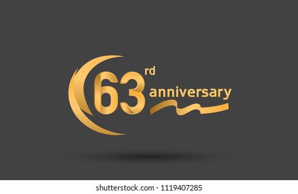 63rd anniversary with swoosh golden color and ribbon for celebration event