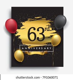 63rd anniversary template design on golden brush background and balloon, vector design for greeting card and invitation card, Birthday celebration
