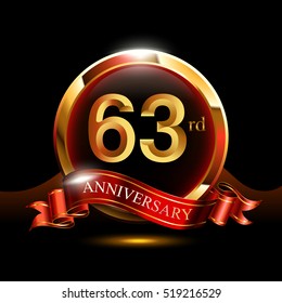 63rd golden anniversary logo. with ring and red ribbon
