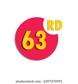 63rd  sixty third Ordinal number in the circle, counting anniversary typography letter icon vector symbol logo illustration line editable stroke flat design style isolated on white