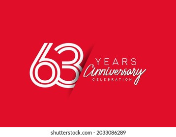 63rd Years Anniversary celebration logo, flat design isolated on red background.