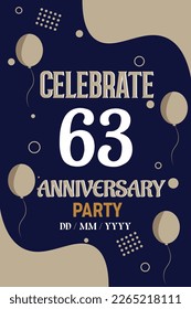 63rd years anniversary design for greeting invitation with balloon elegant design template